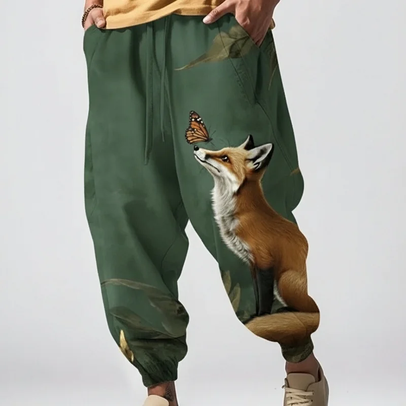 

Men's The Fox And the Butterfly Art Print Loose Drawstring Waist Sweatpant Casual 2025 Holiday Japanese Style Long Pant Trouser