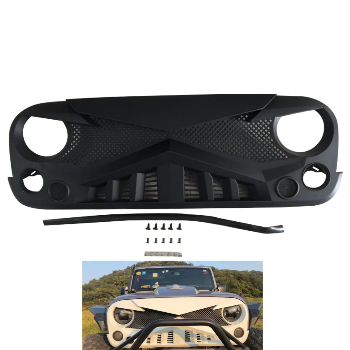 Lantsun لسيارة جيب JK Knight Grille ABS شبكة شواء كبيرة للوجه الأمامي لسيارة جيب لرانجلر JK07-17، ملحقات الديكور J354