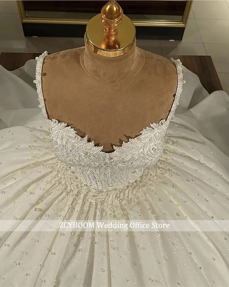 فساتين زفاف فاخرة مطرزة باللؤلؤ المتلألئ 2025 الأميرة على شكل قلب أشرطة سباغيتي فستان العروس Vestidos De Novia #2