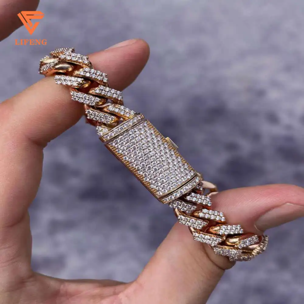 12mm Ice Out Vvs Moissanite Cuban Link Bracelet 925 Sterling Silver Link Chain Hip Hop Cuban Necklace Bracelet for Men and Women