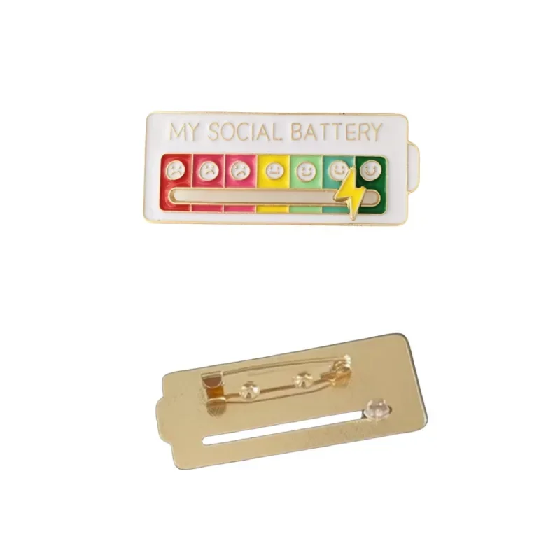 My Social Battery Mood Pins Brooch for Clothes Badges Cloud Metal Emblem Brooches for Women Social Battery Brooch Pendant Enamel