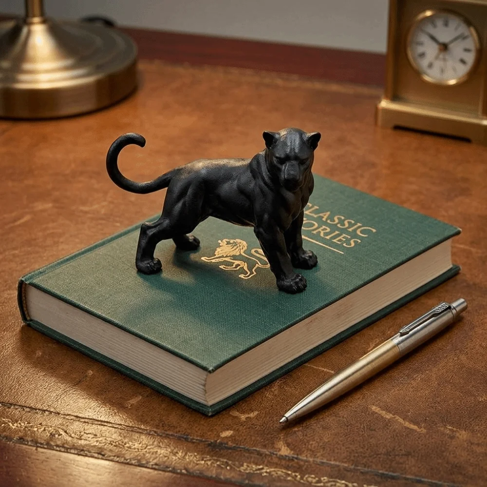 Black 3D Printing Panther Statue Head Turning Standing Posture Panther Desktop Ornament Plastic Muscular Leopard Figure Office
