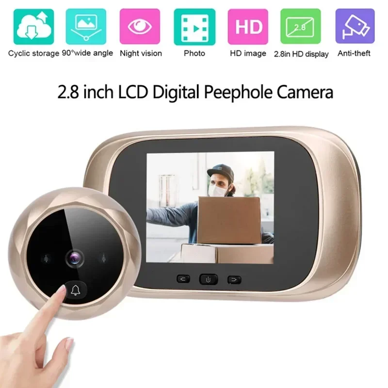 

Digital LCD 2.8inch Video Doorbell Peephole Viewer Door Eye Monitoring Camera 90 Degree Doorbell Motion Detection Eye