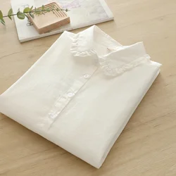 2025 Japanese school uniform kawaii peter pan collar white shirts and blouses 100% cotton long sleeve tops base shirts