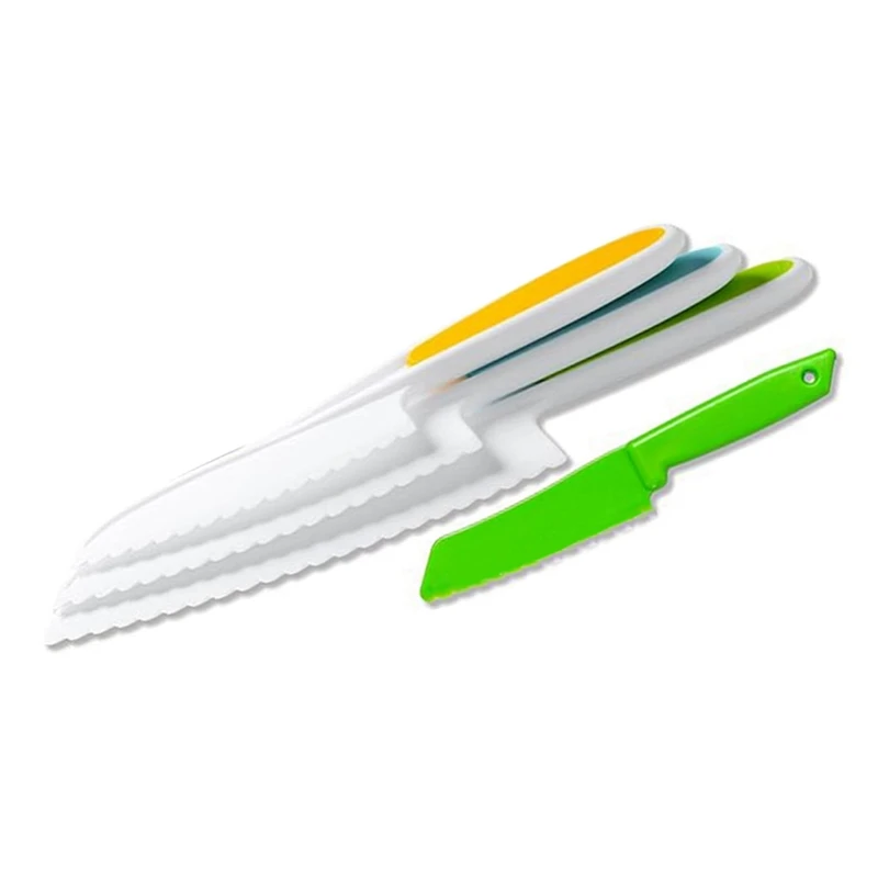 ABNO-ชุด Kitchenknife สําหรับเด็ก มีดไม้และพลาสติก เขียง ที่ปอกรูปตัว Y มีดริ้วรอย ส้อมผลไม้