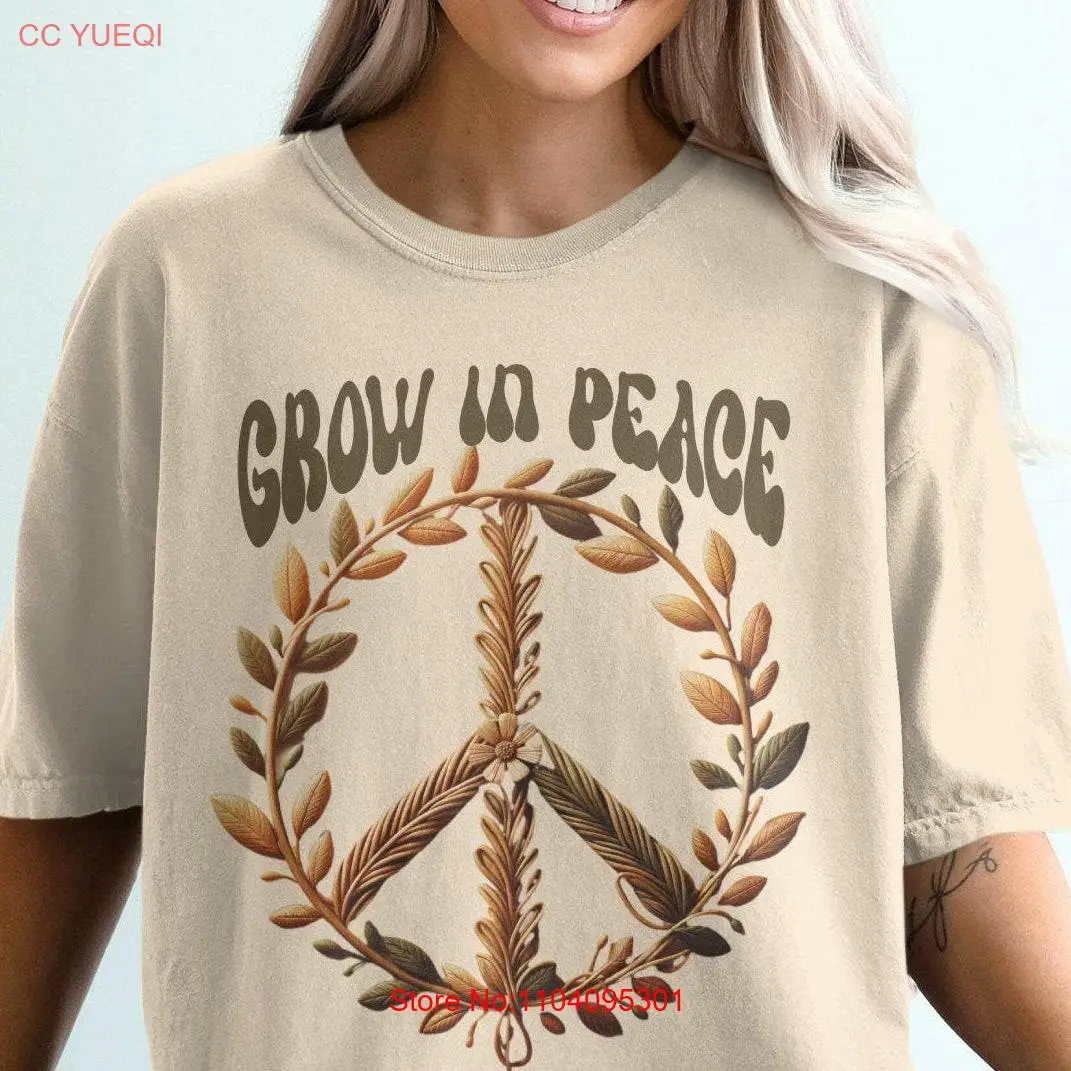 Comfort Colors Boho Style Grow In Peace T Shirt Earthy Tones Symbol Bohemian Casual Wear Vintage Hippie Retro