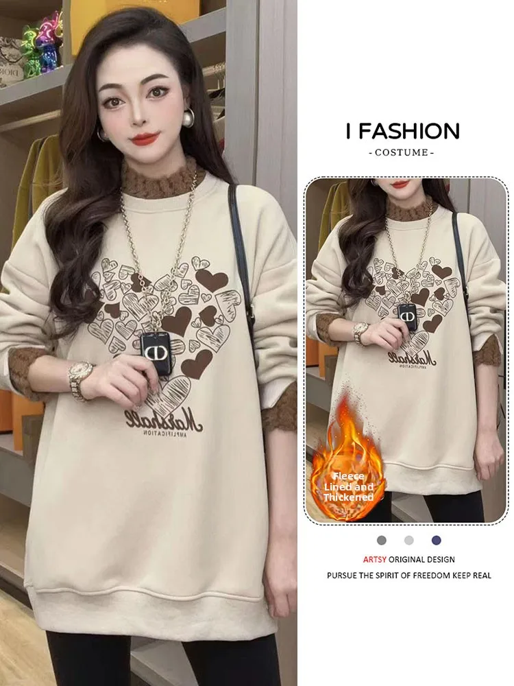 Thiened Fce Love Heart Felpa da donna casual dimagrante lunga Jaet High-End Feeling Capispalla Top per donna