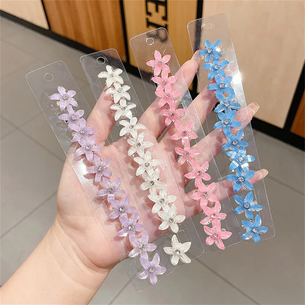 10 Pcs/Set Mini Acrylic Rhinestone Flower Hairpin Girls' Cute Headdress Delicate Hair Clip Wedding Bride Sweet Hair Accessories