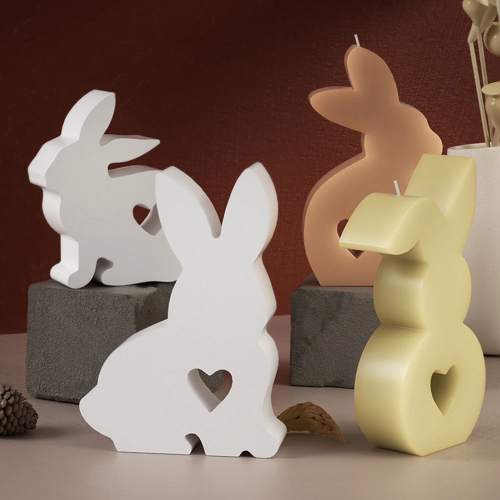 Moule à bougie d'aromathérapie lapin 3D, lapin de Pâques, lapin bricolage, moules à cœur creux, fournitures d'artisanat exécutif