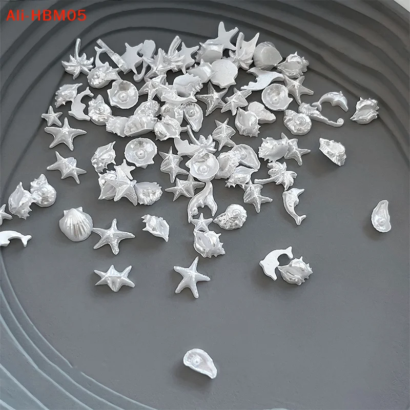 (HB05)50Pcs Mix Ocean Series Pearl Shell Rhinestone Starfish Jewelry Flash Nail Art Decoration Nails Accessory Charms Supply view 5
