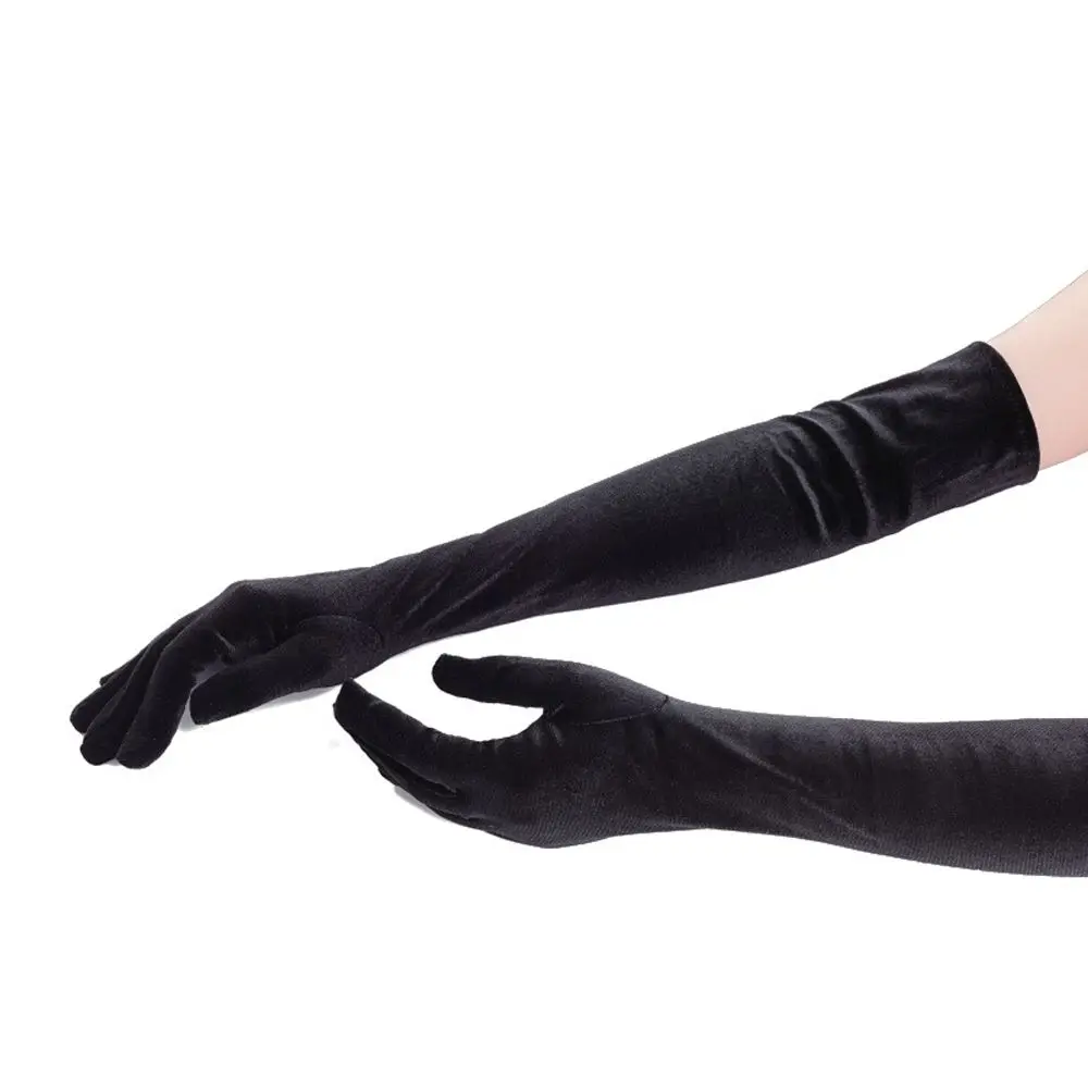 ถุงมือกำมะหยี่ยาวสำหรับงานแต่งงาน งานเลี้ยง งานคอสเพลย์  สำหรับผู้หญิง  แบบยืดหยุ่น  สง่างาม  เหมาะสำหรับฤดูใบไม้ร่วง  ถุงมือสำหรับพิธีการ