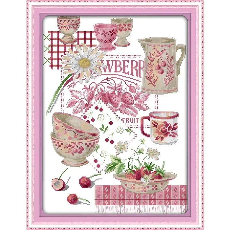 

Joy Sunday Pre-printed Cross Stitch Kit Easy Pattern Aida Stamped Fabric Embroidery Set-Colorful Fruit Tableware