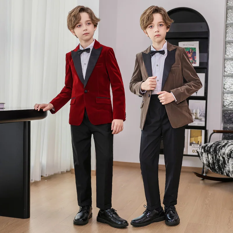

Autumn Winter Kids Boys Formal Suit, British Style Performance Wear For Piano Speech Host Birthday Wedding