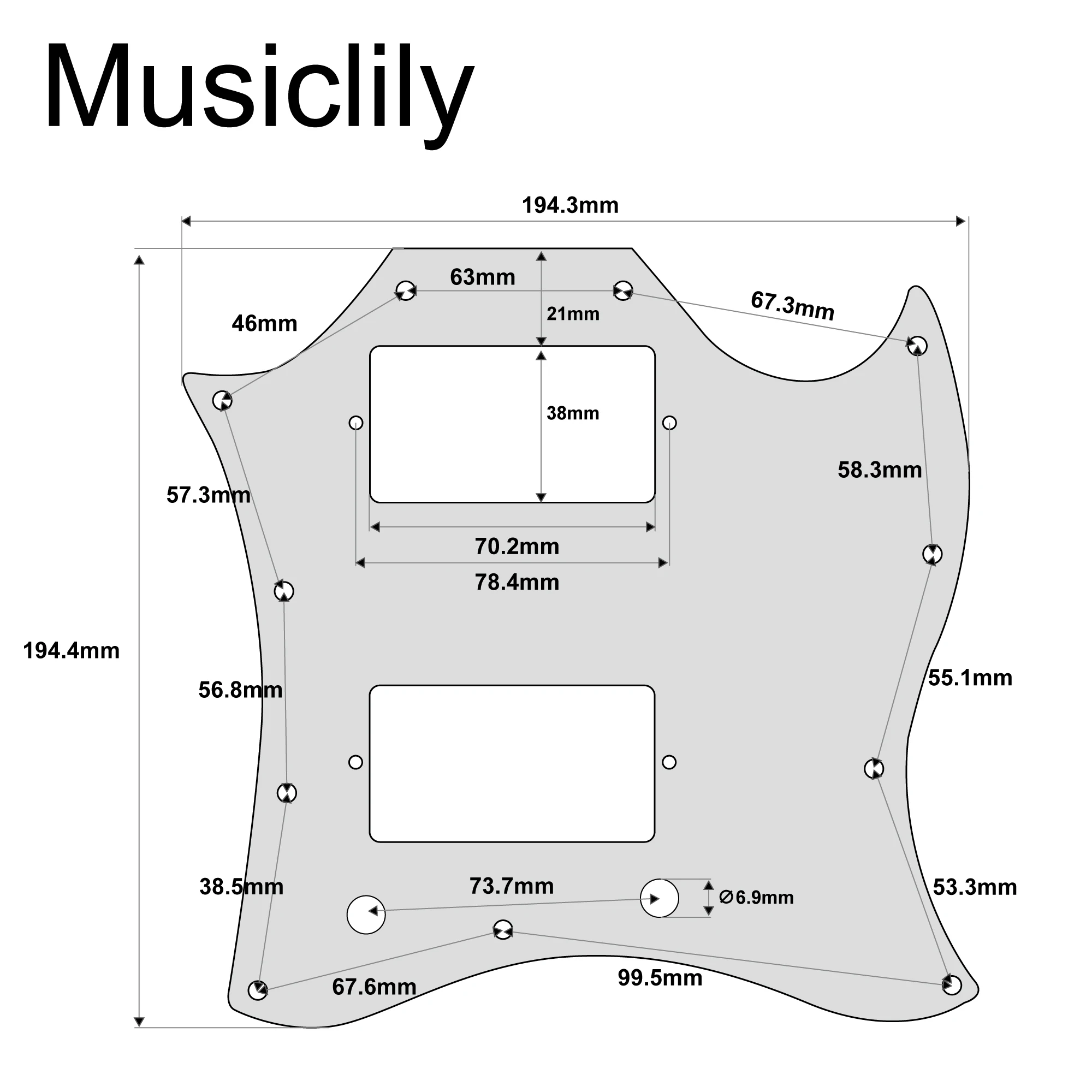 Musiclily Pro 11-Hole Large Full Face Guitar Pickguard for Import SG