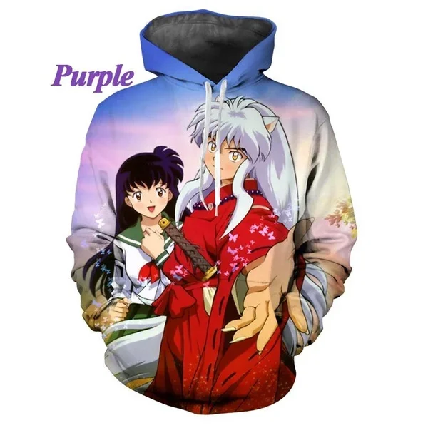 Nowa modna bluza sweter para z kapturem Anime Inuyasha 3D bluza z kapturem z nadrukiem kurtka unisex