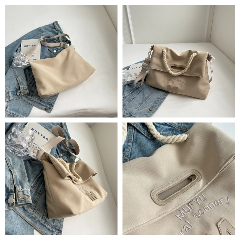 Women's Leisure Canvas Shoulder Bags Simplicity Large-capacity Ladies Fashion Versatile Travel Handbags Student Commute Tote Bag