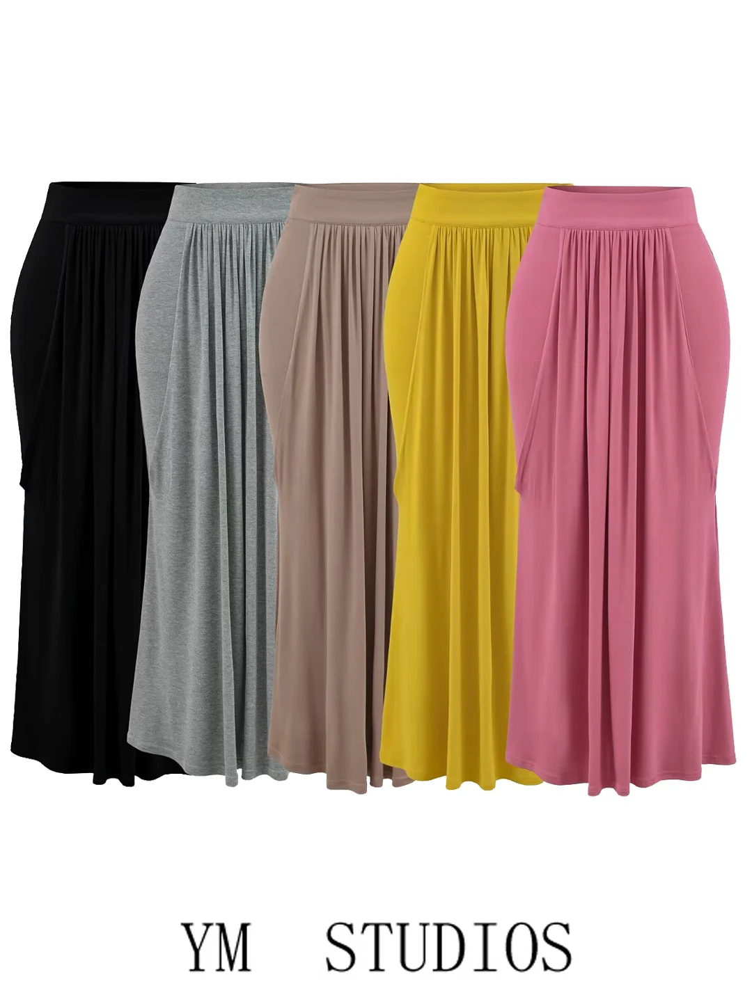 Women's High Waist Draped Skirt Soft Wrinkled A-Line Midi Skirt Slimming Fluffy Atmosphere Folded Hemline Cotton Polyester