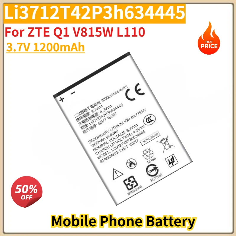 

Li3712T42P3h634445 High Quality Phone Battery 3.7V 1200mAh For ZTE Q1 V815W L110 Brand New Replacement Battery