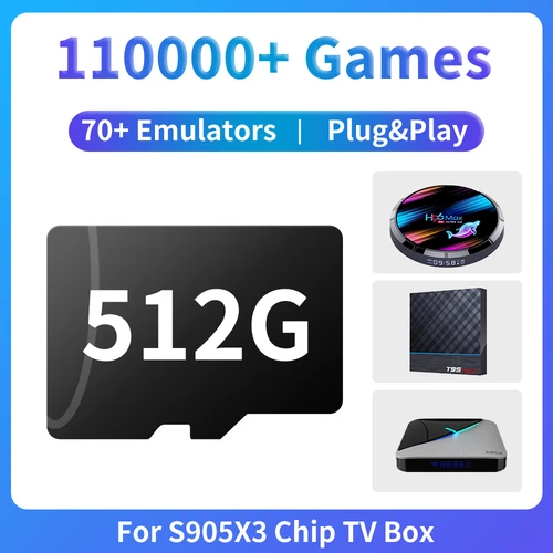 Imagen 1 del producto Tarjeta de juego TF para chip TV Box S905X3 con 110000 + Consola de juegos retro Más de 70 emuladores para PSP/PS1/NDS/N64/DC, etc. Plug&Play