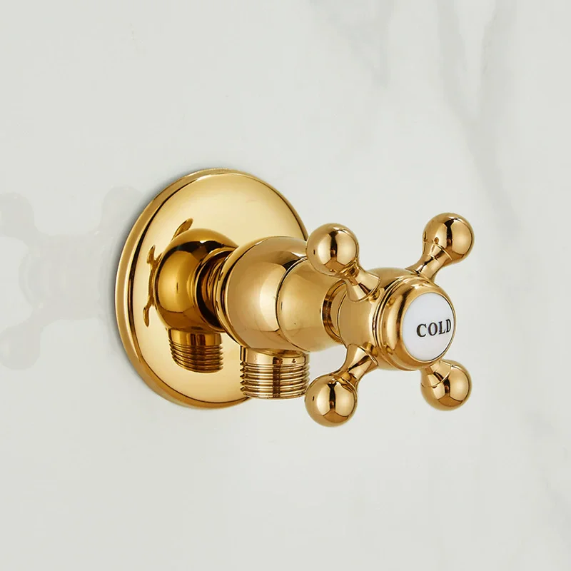 Tuqiu Gold Brass Angle Valve Water Control Valve Corner Valve Chrome Bathroom Tap Water Valve 1/2*1/2 Brass Gold Angle valves