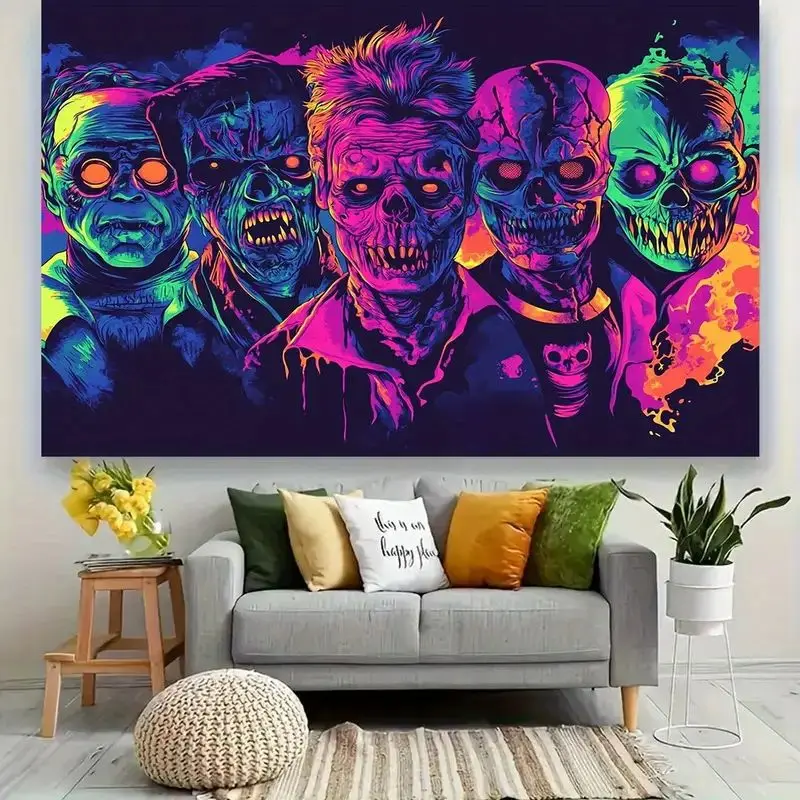 VIKAMA Halloween Neon Zombie Wall نسيج مقاوم للماء ومقاوم للبقع لتزيين جدار غرفة النوم وغرفة المعيشة