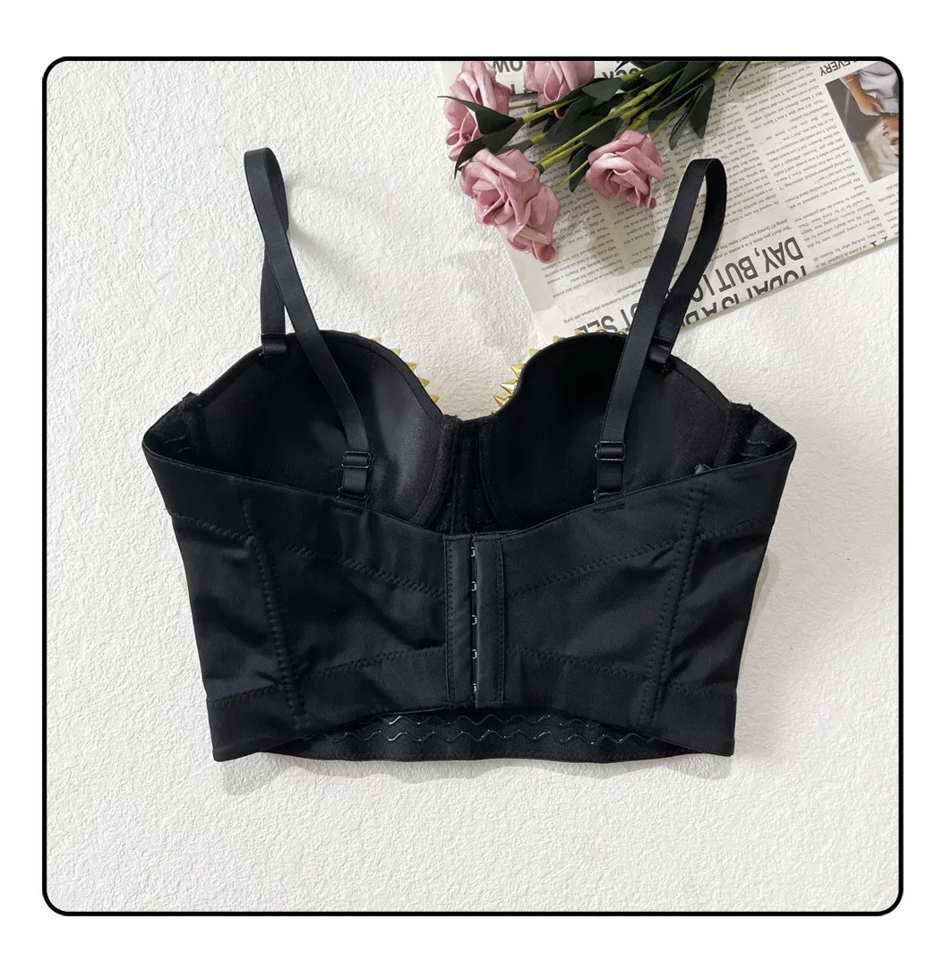 Steampunk Rivet Corset Bra Short Bustier Tank Tops Summer Women Sexy Halloween Party Stage Ladies Gothic Push Up Club Bra Corset