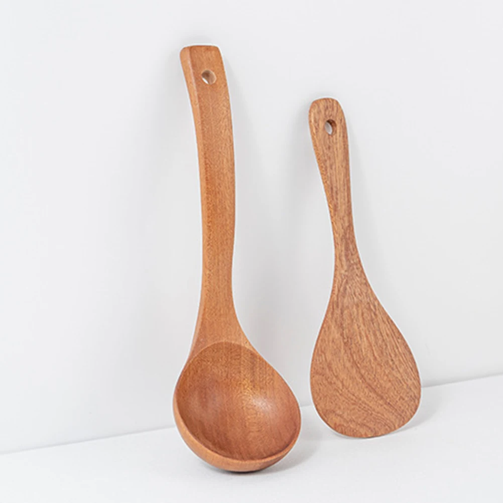 

1 Set Wood Spatula Kit Nonstick Cooking Utensils Heat Resistant Pancake Turner Rice Spoon Hanging Design Kitchen Tools