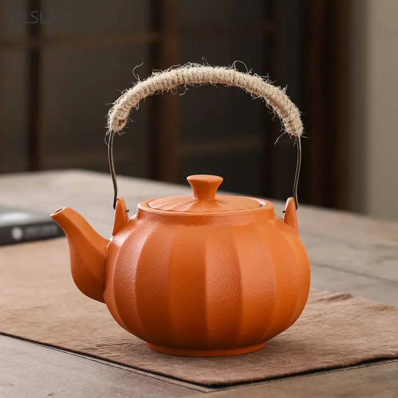 580ml Japanese Ceramic Pumpkin Teapot Retro Tea Set Household Handle Kettle Large Capacity Filter Beauty Teaware Tea Accessories