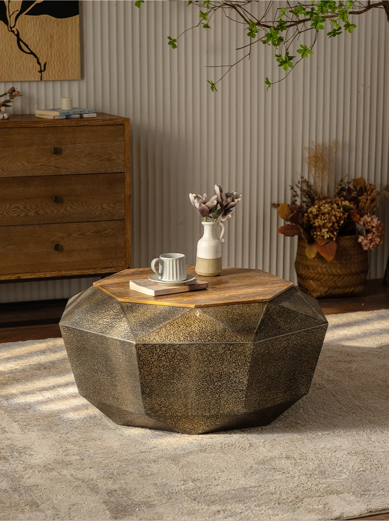 

retro old coffee table living room home light luxury creative personality round side balcony courtyard low