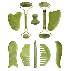 2 Stuks Set Natuurlijke Xiuyu Jade Roller Gua Sha Jade Massager Face Spa Guasha Acupunctuur Schrapen Huidverzorgingshulpmiddelen