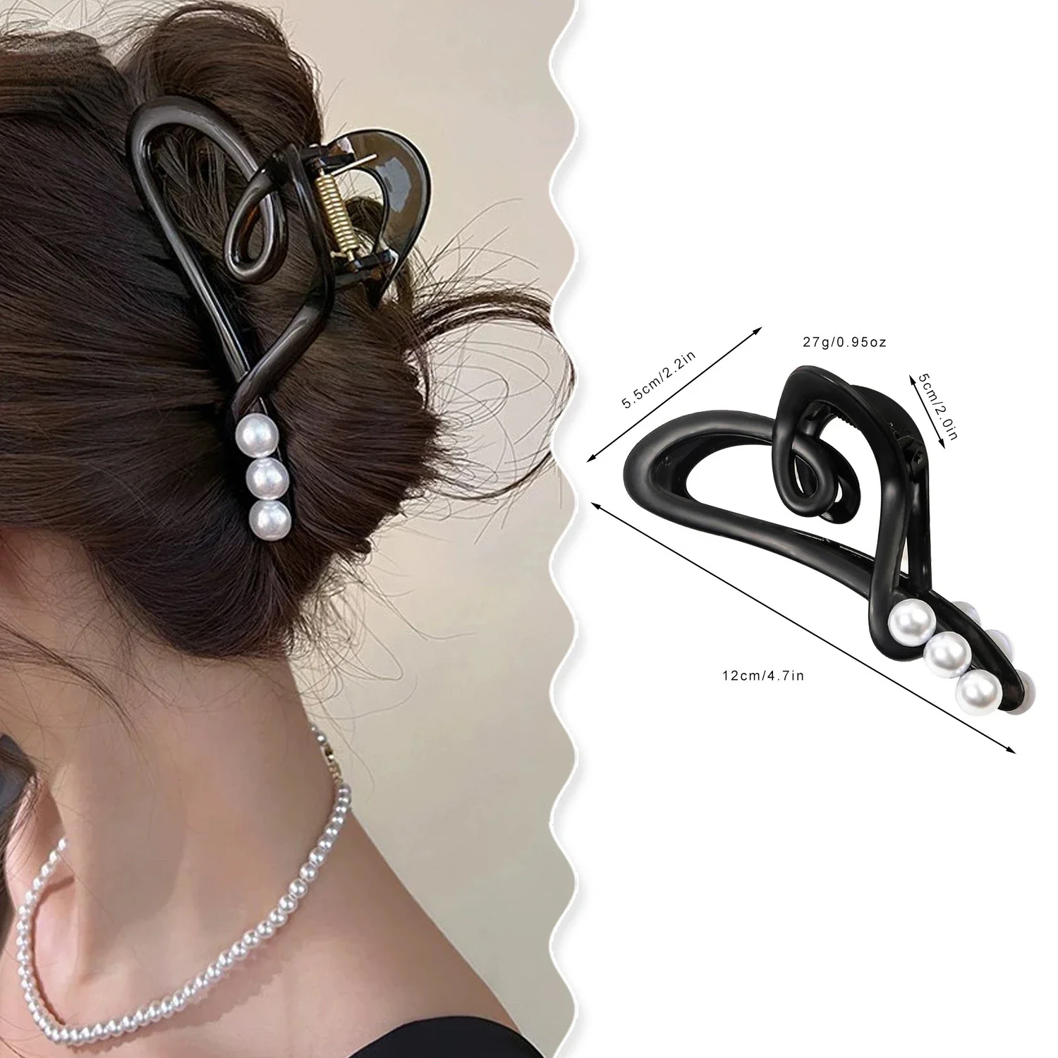 12cm Heart-shaped Hair Clip Inlaid with Pearls Large Multi-volume Women's Hair Clip Outdoor Casual Hair Accessories Gift