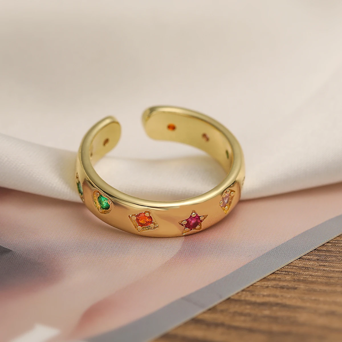 NEWBUY New Fashion Gold Color Colourful AAA CZ Zircon Inlay Jewelry Open Design Wedding Bands Rings For Women Girl