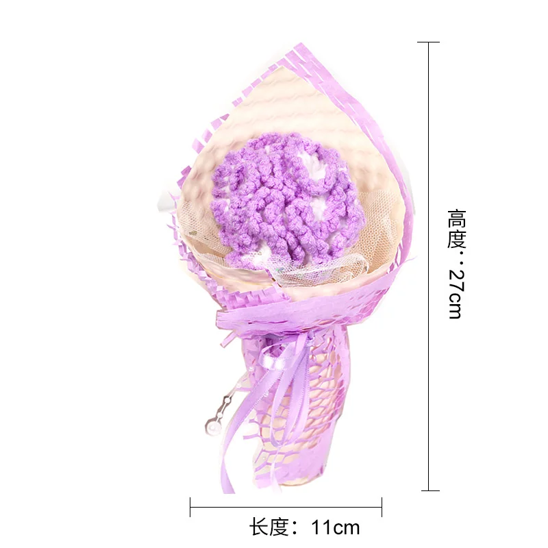 Handmade Knitted Bouquet Tulip Rose Knitted Yarn Artificial Flower Simulation Flower Birthday Gift Ornament Home Decor