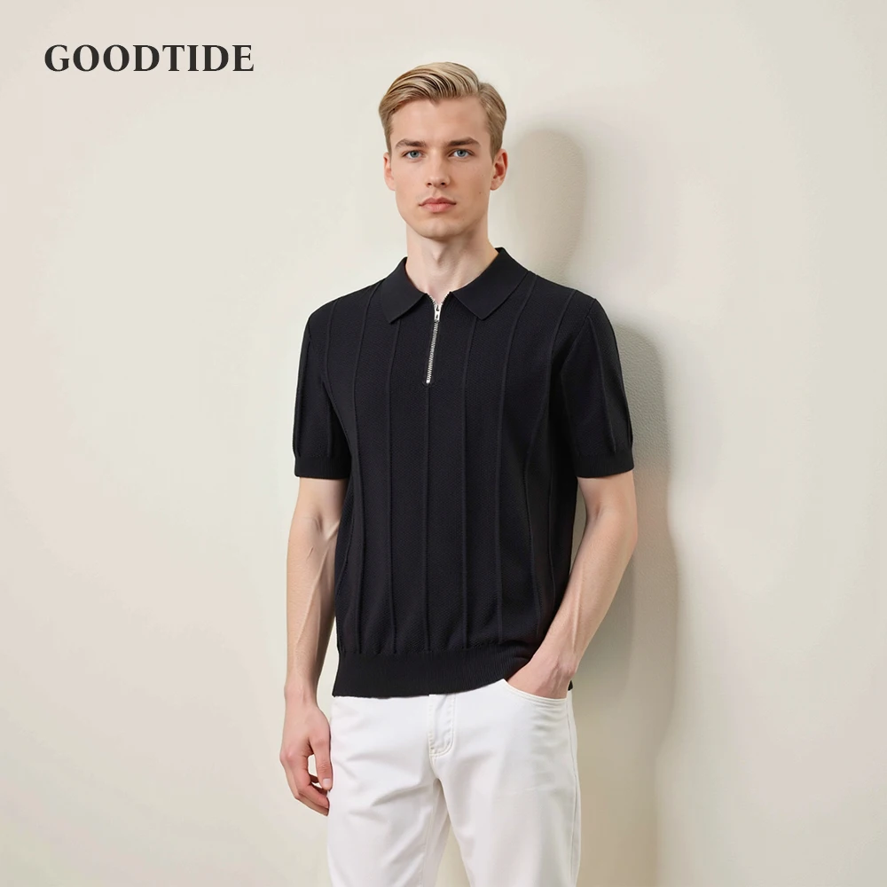 

American Youth Retro Men's Polo Shirt Summer New Half Zipper Solid Color Business Casual Urban Office Short Sleeve T-shirt Tops
