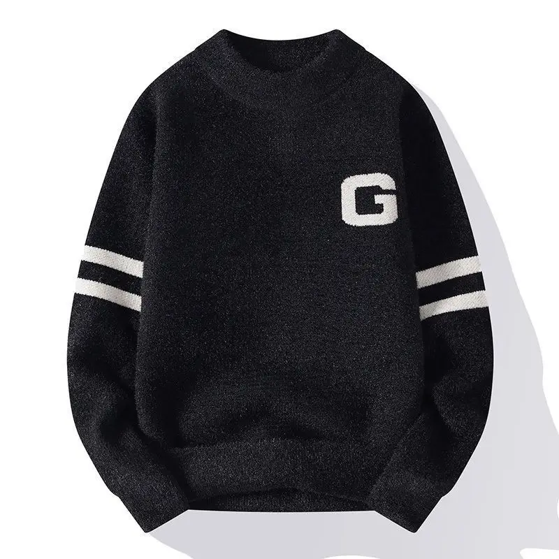 

men autumn winter long sleeves knit sweater round neck personality stripe letter best seller pullover trend leisure fashion tops