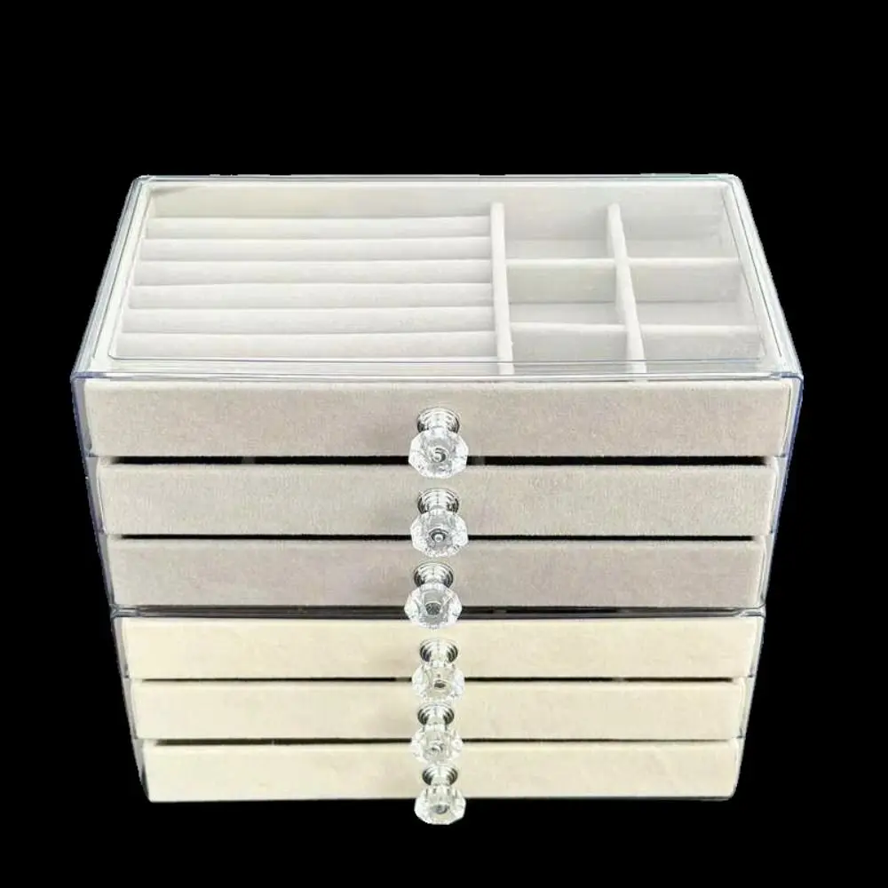 

High-Capacity Flannel Jewelry Box 3-Layer Transparent Earrings Necklaces Storage Oxidation-resistant Acrylic Drawer Storage Box