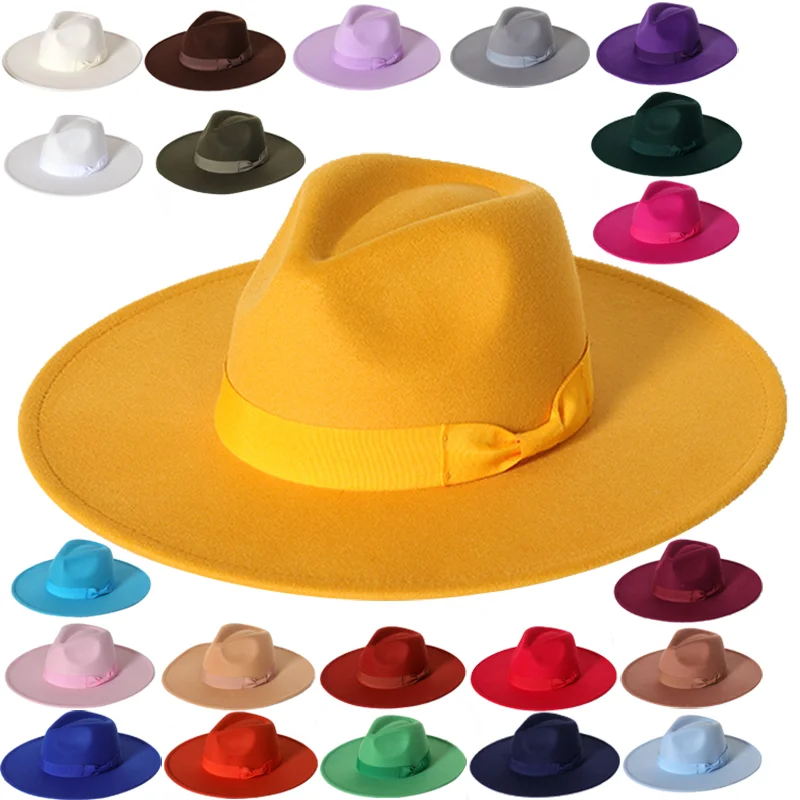 Hat accessories Fedora various candy color fashion accessories monochrome bow accessories jazz hat Fedora кепкамужскня