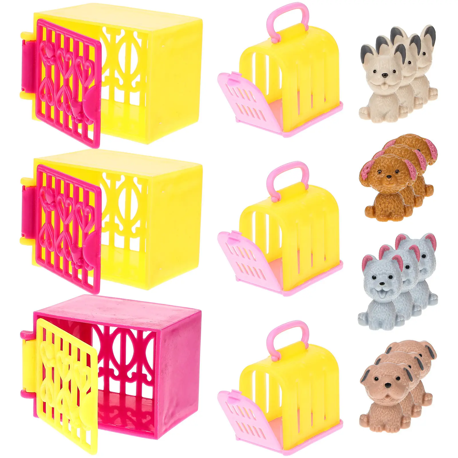 

3 набора миниатюрных домиков для питомцев, мини-клетки для собак, имитационные ландшафтные элементы, миниатюрные аксессуары для щенков, украшение для рабочего стола, подарок