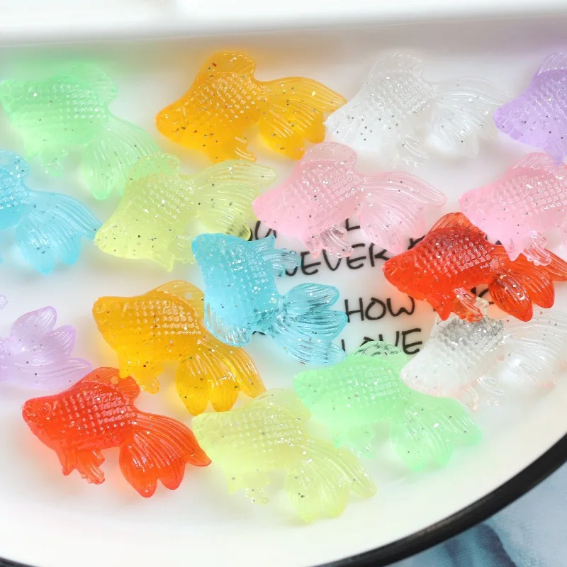 

Wholesale 100pcs/lot color print animals cartoon fish shape resin beads diy jewelry garment pendant accessory
