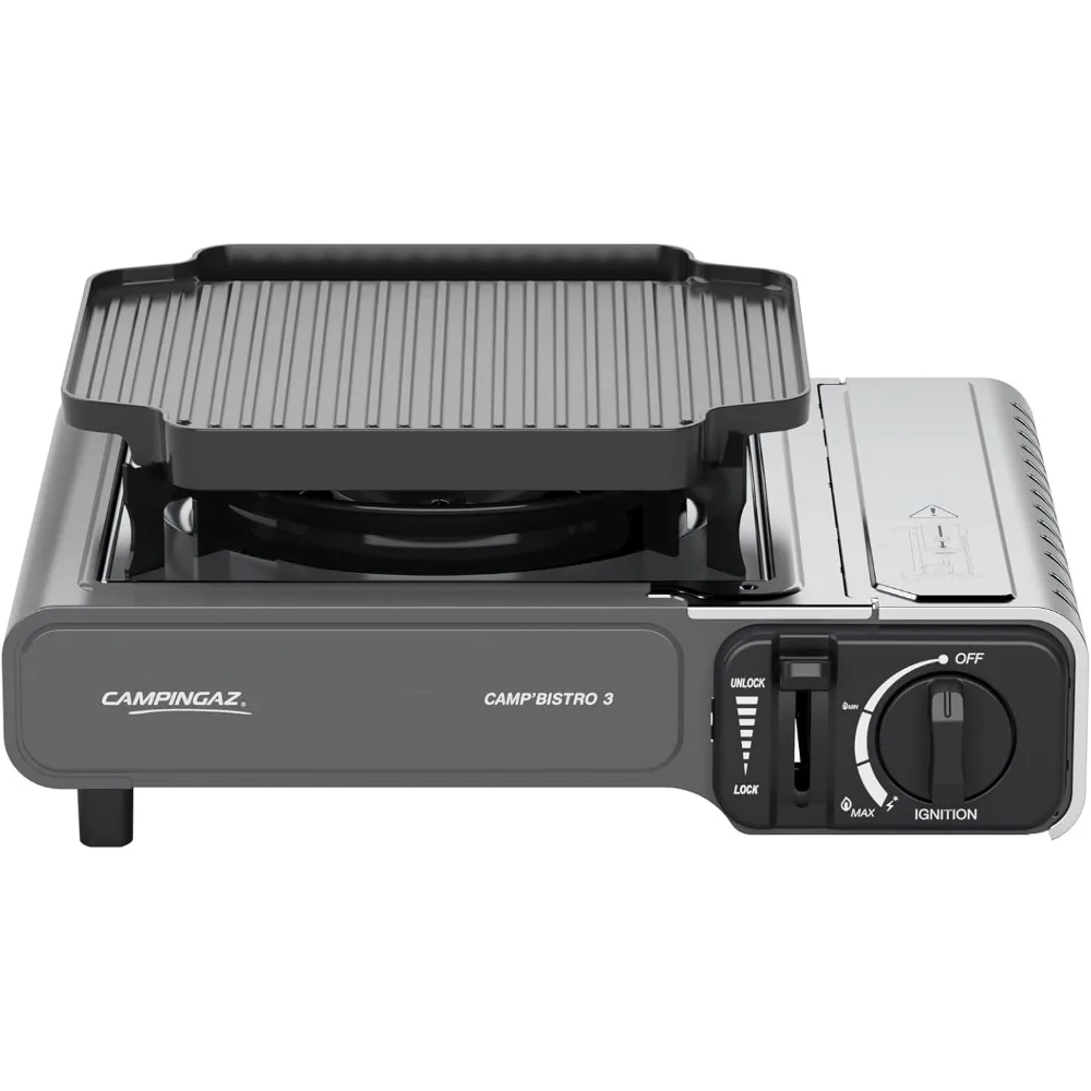 Campingaz Camp Bistro 3 Combo Hornillo y Plancha | Hornillo Camping de 1 Quemador | 2200 vatios | Cocina portátil compacta para