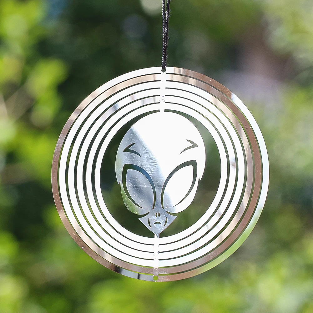 Whirligig Alien Wind Spinner Outer Space Stainless Steel 3D Flowing Light Effect Outdoor Garden Hanging Decor Bird Deterrents