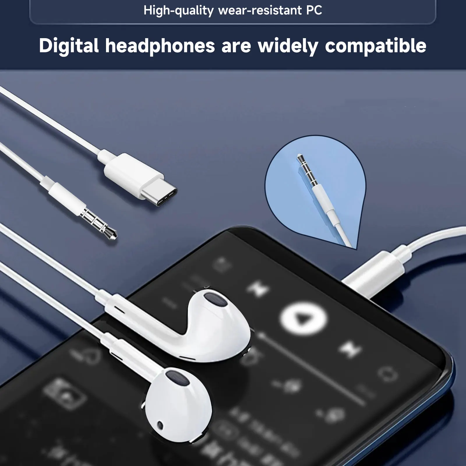 3.5mm Type-C Wired Earphones High quality sound Noise reduction Compatible with mobile phones, desktop computers, laptops