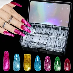 3D Fish Scale Gel False Nails Tips Almond Nails Ballet False Nails Acrylic Full Coverage Press On Nails Manicure Extension Tools