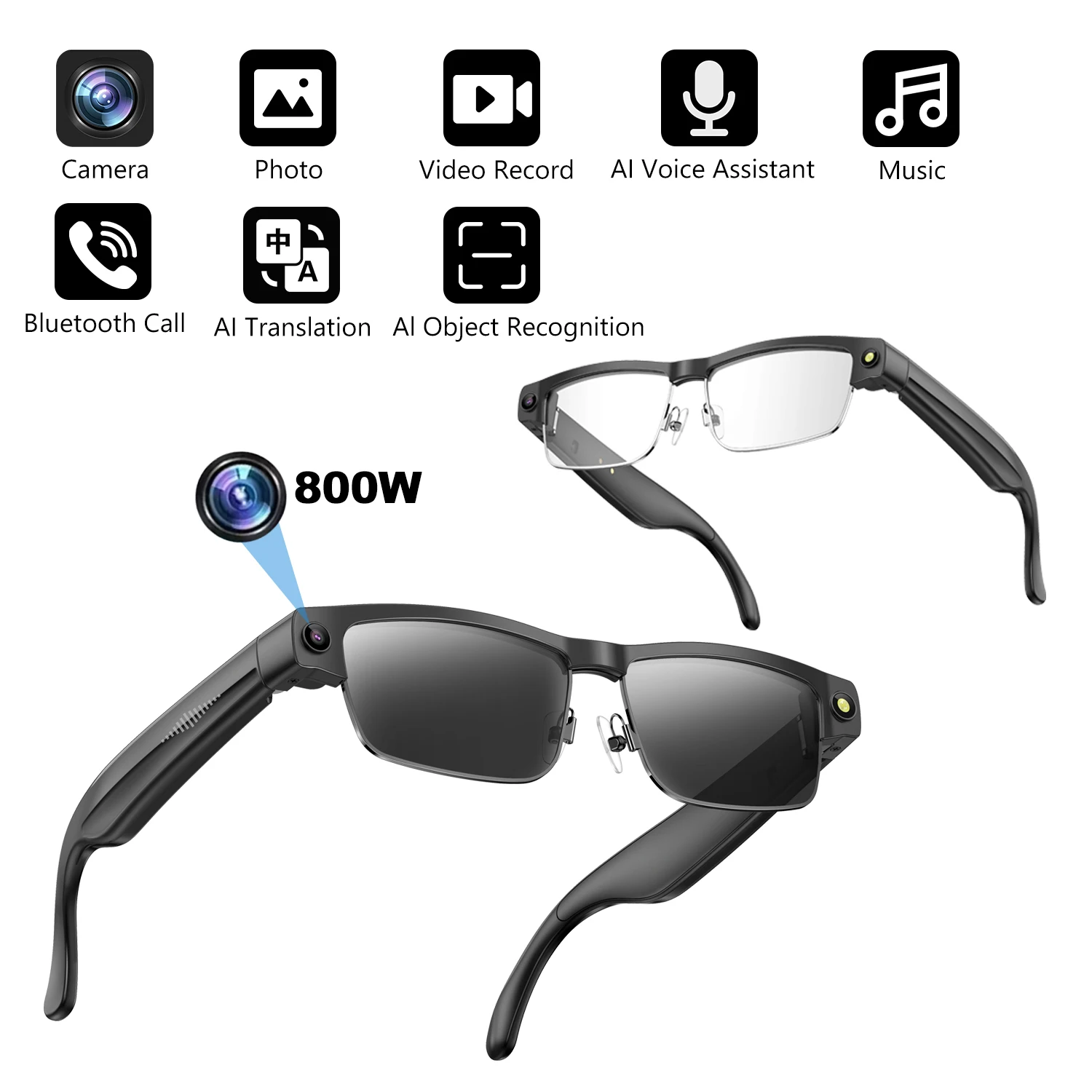 

800W Camera Smart Glasses Men Women Bluetooth Call Music Playback Smart Glasses Al Object Recognition Voice Assistant Sunglasses