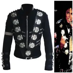 Rare MJ Michael Jackson BAD Black Classic Jacket With Silver Eagle Badges Punk Metal Fashion Badge woolen Clothing Show Gift