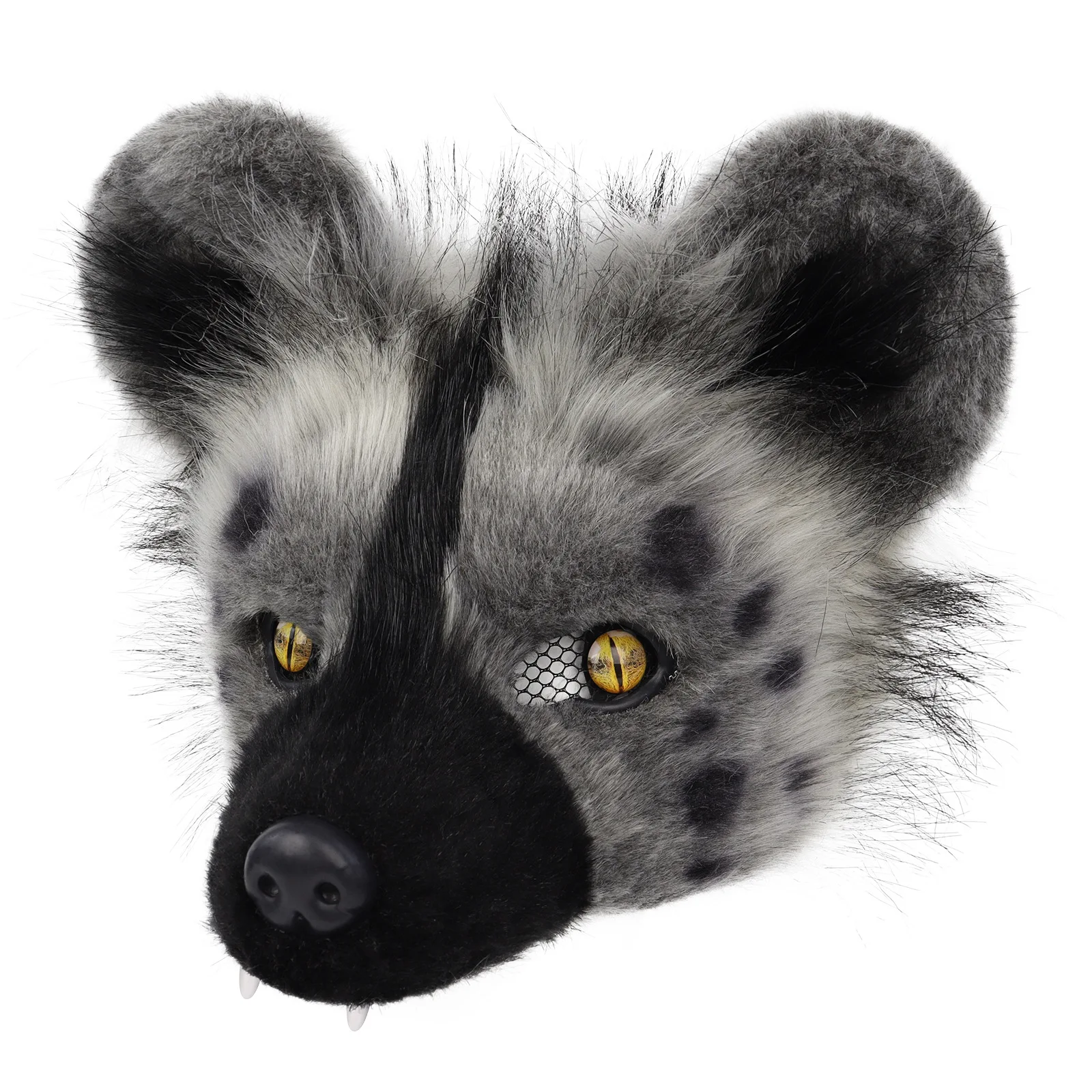Plush Spotted Hyena Half Face Mask Cosplay Breathable Mesh Eyes Brown Hyena Animal Masks Halloween Carnival Party Costume Props 5
