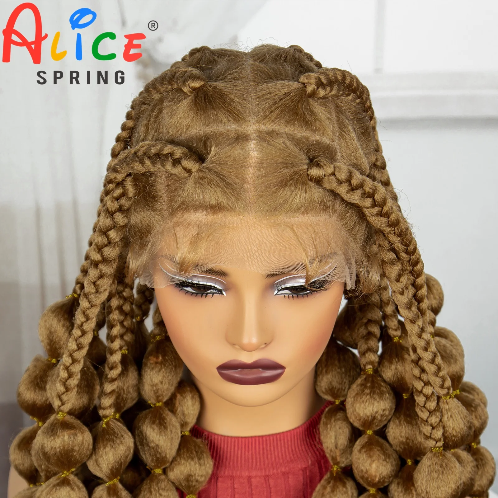 40 Inches Ombre Synthetic Full Lace Braided Wig Synthetic Knotless Handmade Bantu Braids Lace Wig With Baby Hair For Black Women