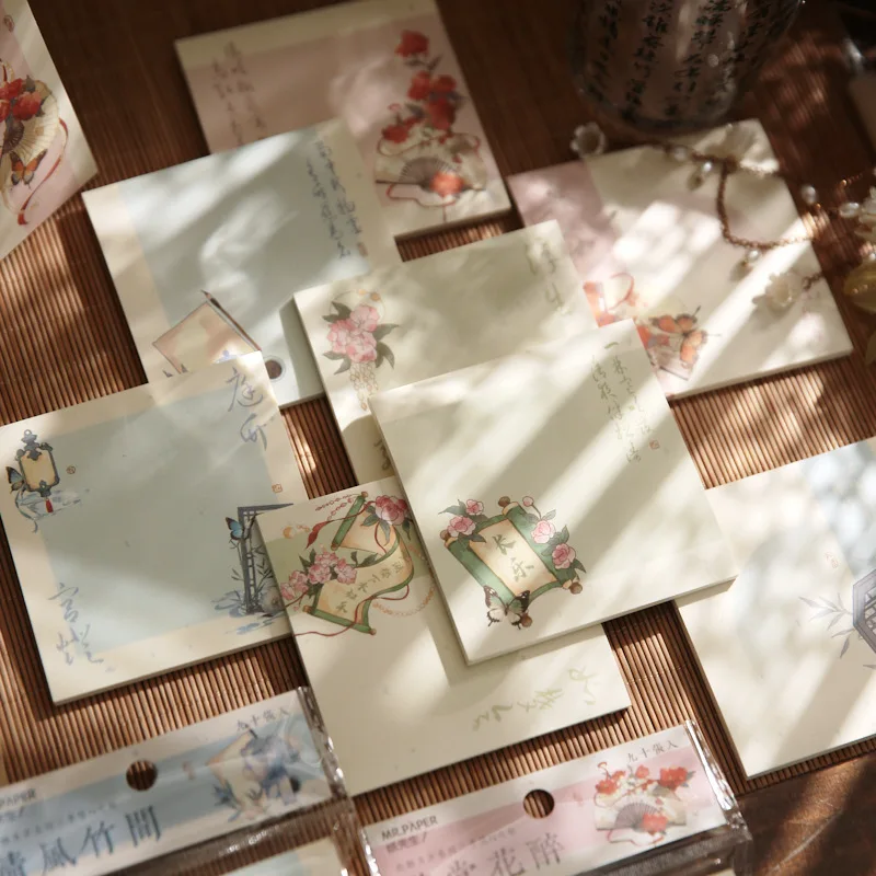 90 Sheets  Flowers and Moon Evening National Style Original Illustration Student Notes Note Note