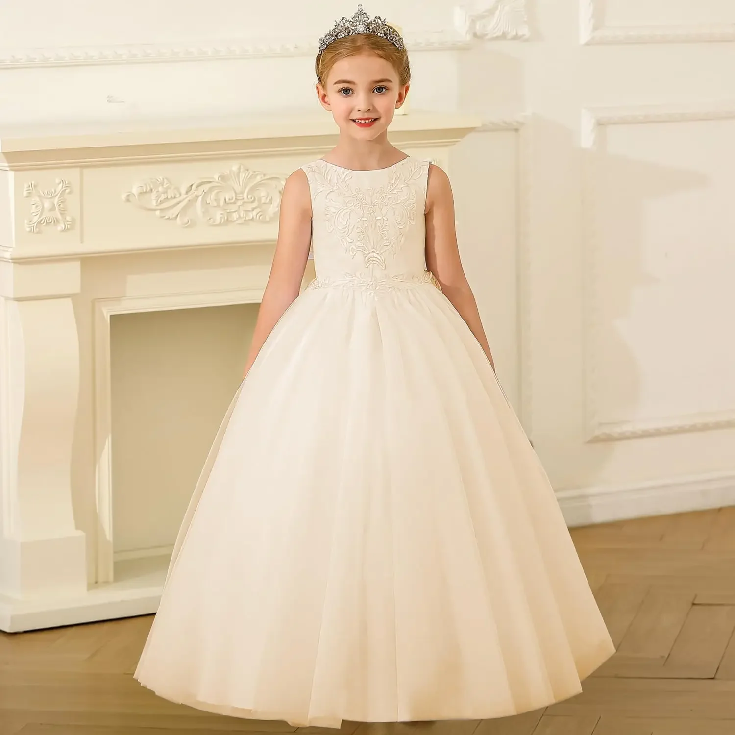 فستان الأميرة منتفخ من التول للأطفال فستان فتاة الزهور لحفلات الزفاف الأولى وحفلات الكرة