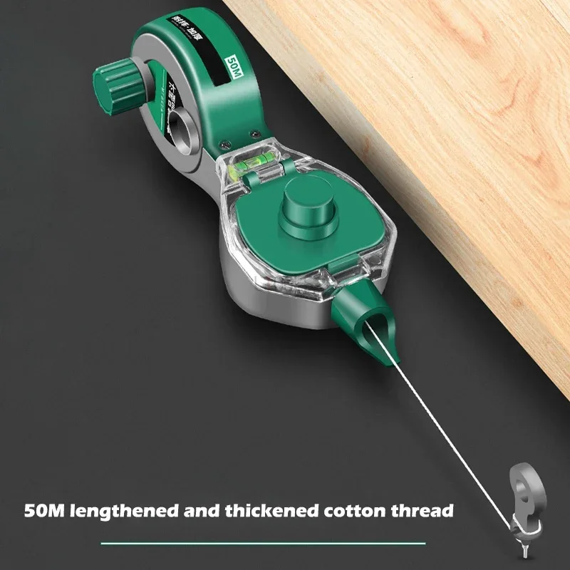 Woodworking Scriber Ink Bucket 50M Cotton Thread Carpenter Locator with Level Special Tools for Setting Out on Construction Site